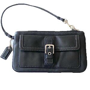 Coach Hamptons Black Leather Top Zip Slim Case Pouch Wristlet Y2K Wallet